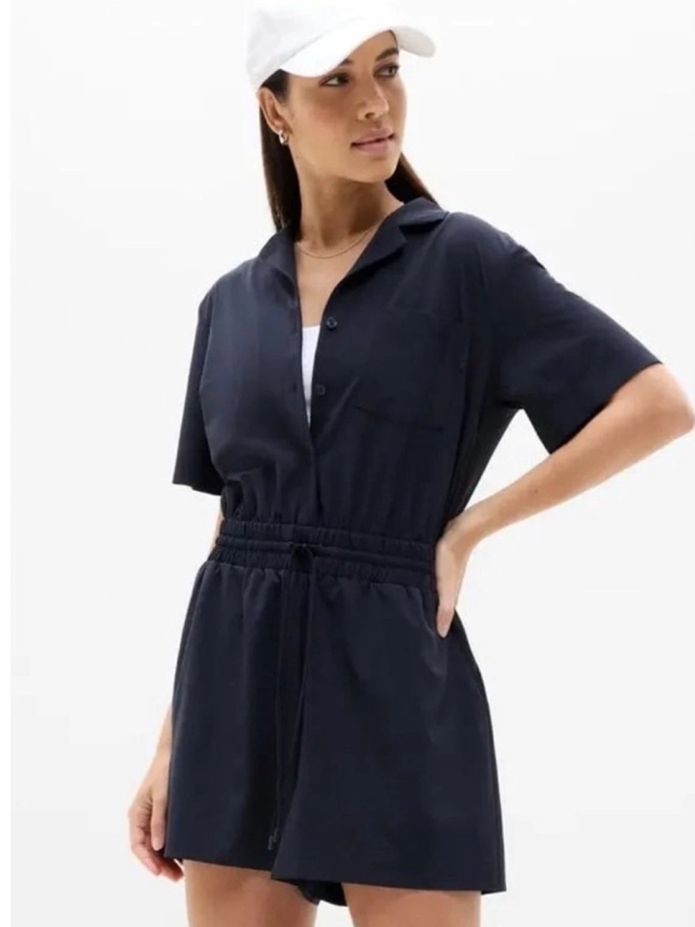 Athleta Avenue Romper Small Navy Blue Comfort Travel Lightweight